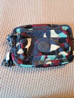Kipling Multicolor Camouflage Belt Bag – Teal, Burgundy, Black